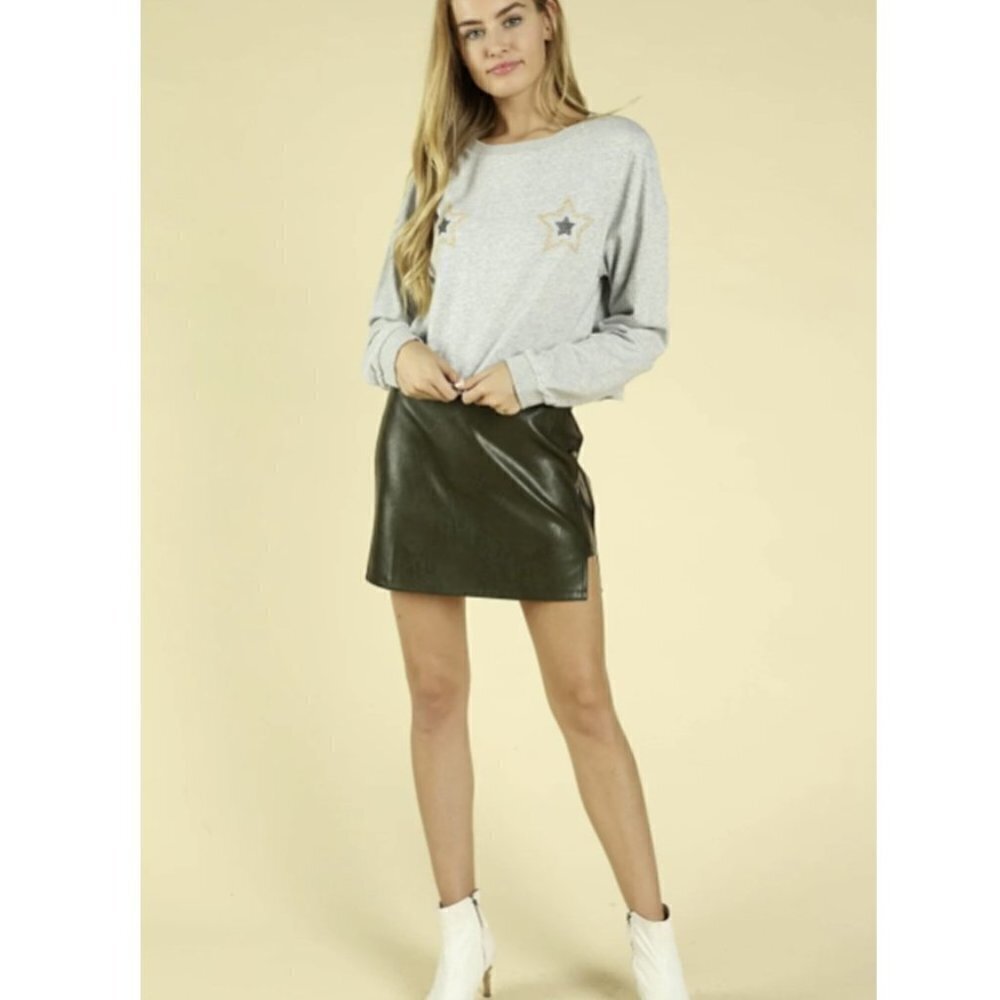 💎316 Honey Punch New Jeweled Star Cropped Sweatshirt Top